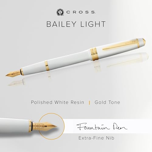 Image of Cross Bailey Light Polished White Resin Fountain Pen - Fine Nib with Gold-Tone Appointments, Presented in a Premium Gift Box