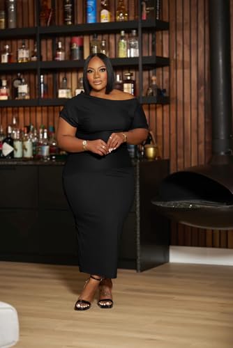YeGine Women Plus Size Bodycon Long Dress Off Shoulder Sexy Slim Elegant Dresses4
