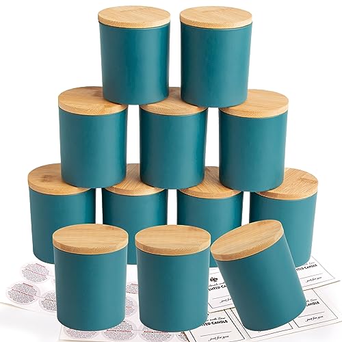 Image of Connoo Pack of 12 300ml Navy Blue Glass Candle Jars for Candle Making with Airtight Bamboo Lids Beautiful Sticky Warning Stickers for Candle Making Empty Containers Bulk Pack
