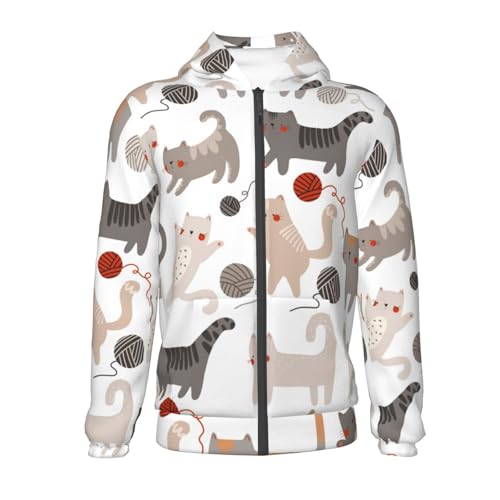 Cute Cats Play with Balls Kid Hoodies Boys Zip Up Sweatshirts Girls Pullover with Pocket2