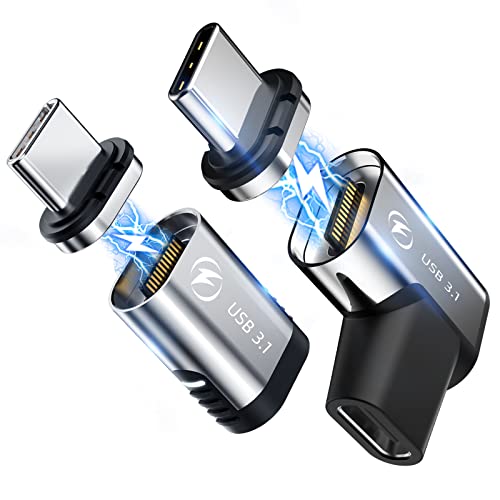 USB-C-Magnetadapter, 24-poliger Typ-C-Anschluss [2er-Pack gerader Winkel] PD 100 W Schnellladung, USB 3.1 10 Gb/s, 4K 60 Hz Videoausgang, kompatibel mit MacBook, iPad, Laptops, USB-C-Extender Cover