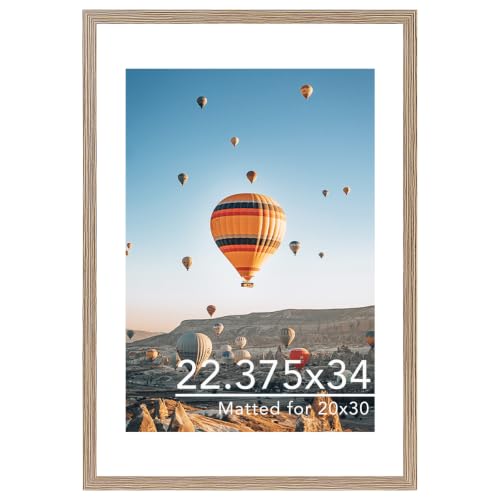 Image of JCJMY 22.375x34 Picture Frame with 20x30 Mat, Display Photo 20x30 with Mat or 22.375 x 34 Without Mat, Wall Hanging Large 22.375 by 34 Poster Frame with Plexiglass, Rustic Brown