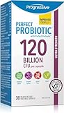 Progressive Perfect Probiotic 120 Billion CFU, Ultra-Strength 11-Strain Formula + Prebiotic Blend, with Lactobacillus plantarum and L. rhamnosus, Delayed-Release Guaranteed Potency, DNA-Verified, Gut and Digestive Support, 30 Vegan Capsules
