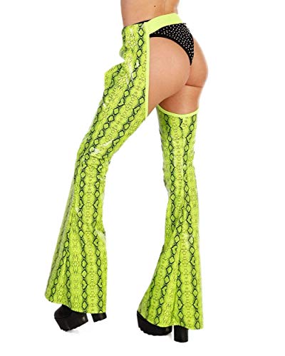 iHeartRaves Slave 4 U Snakeskin High Waisted Flare Chaps (Neon Green, Medium) - Thumbnail 2