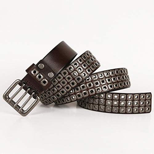 JSEIAJB Heavy Metal Cowboy Belt Genuine Leather Belts for Men Cross Rivet Jeans Belt Male Strap