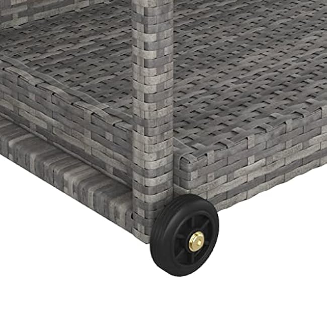 Gray Poly Rattan Bar Cart, 39.4x17.7x32.7 Outdoor Serving Trolley with Wheels, Mobile Kitchen Storage for Home Dining-LOB58W8Q