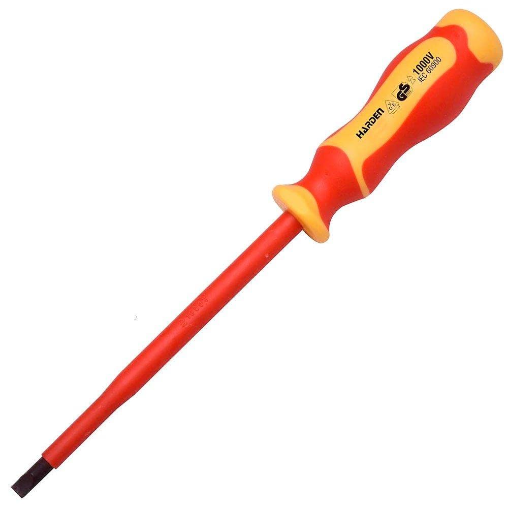 HARDEN 801103 Professional Electrician VDE Insulated 1000V Screwdriver, Slotted 3mm, 195mm Long