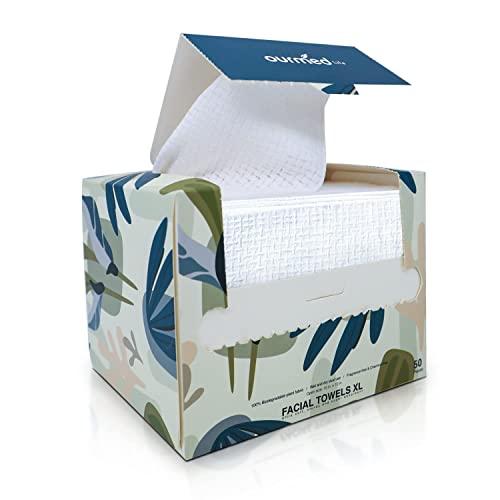 Ourmed Life Disposable Face Towel Facial Tissue | Lint-Free Biodegradable Clean Towels | Dry Makeup Remover Wipes | Super Soft & Thick for Sensitive Skin | 10-Inch X 12-Inch Large Size | 50 Count
