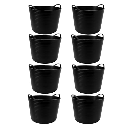TUKA Pack de 8 Capazos de Plástico 42 L – Negro Profesional | Barreño, Cubeta Resistente Multiusos para albañilería, jardinería, Agricultura y hogar (8 Unidades)