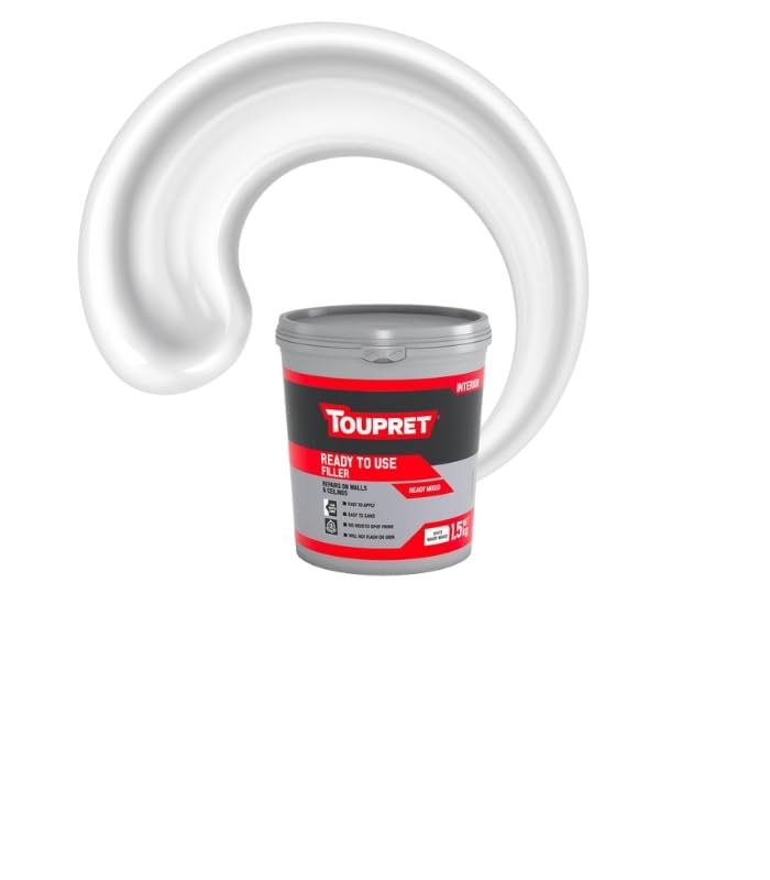 Toupret Ready to Use Filler - Smooth White Interior Wall & Ceiling Repair - Ready Mixed, No Flash or Grin - Easy to Apply, Fast Drying, Paintable - Professional Finish for Plaster & Masonry - 1.5kg
