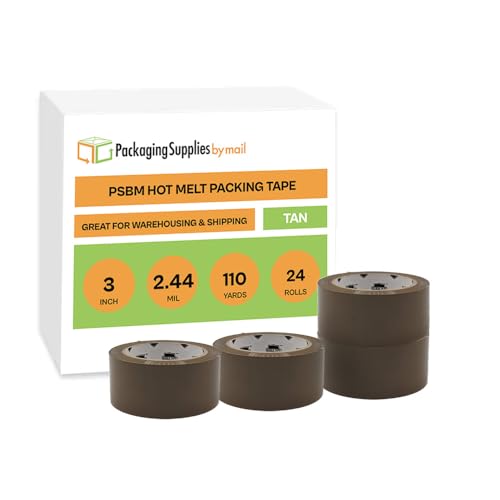 Packaging Tape, Hot Melt Adhesive Tape Roll, Heavy Duty, 3 Inch x 110 Yards, Tan Brown, 2.44 Mil Thick, 24 Pack