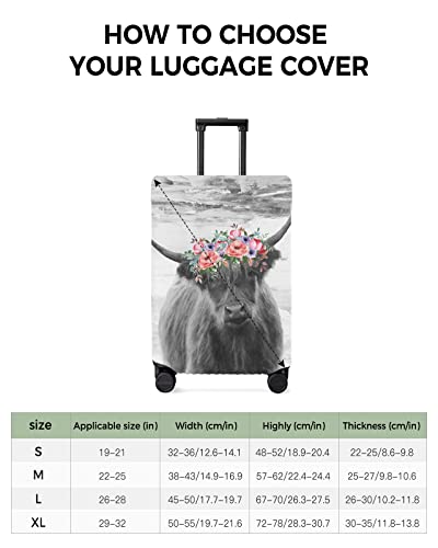 Travel Luggage Cover, Highland Cow With Wreath Spandex Elastic Suitcase Cover Protector, Washable Scratch-Resistant Suitcase Cover Fits 18-32 Inch Luggage #TOP3