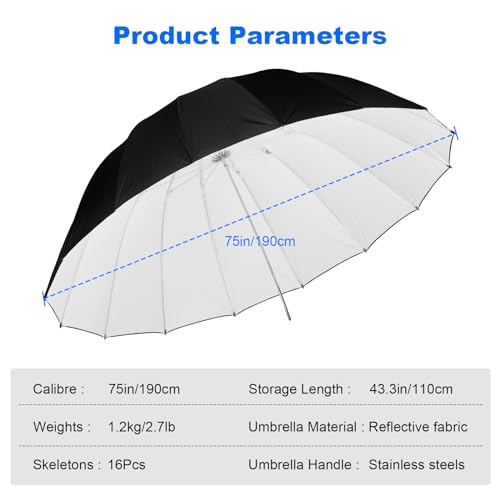 Godox 75in 190cm White Reflective Umbrella Large Reflective Umbrella for Photography Video Studio Potrait Shooting by GODOX - Used condition - Image 5
