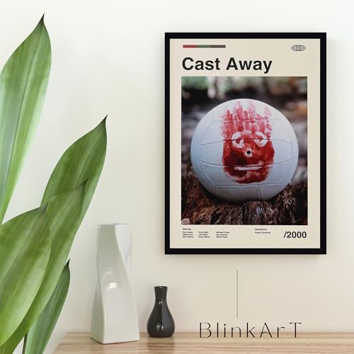 Image of BLINKART Cast Away Movie Poster Frame 8x12 Inch | Premium 300 GSM Paper Wall Print | Mid Century Vintage Film Artwork for Home, Bedroom, Living Room, Office | Framed Photo Decor