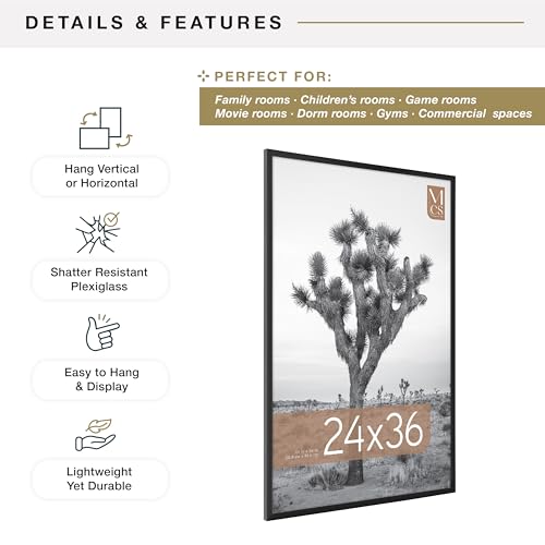 Image of MCS Everline Poster Frame, 24x36, Black | Everline Collection Poster Frame For Photos & Art Prints, Hangs Vertical Or Horizontal, 24x36 Inch, Black Finish, 1-Pack