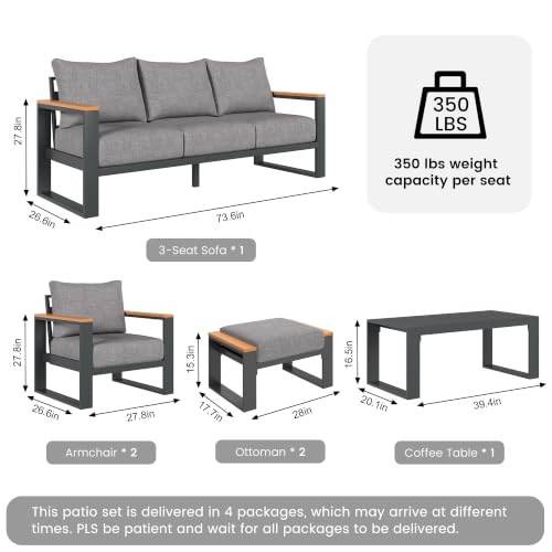 Image of Sundale Outdoor Aluminum Patio Furniture Set, 6 Piece Outdoor Conversation Sets with Coffee Table and 6 inch Thick Olefin Cushions, All Weather Outdoor Sectional Set for Deck, Lawn, Yard