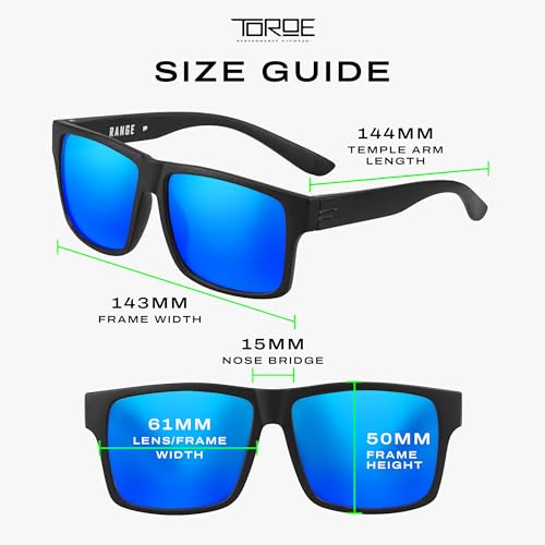 Image of TOROE TR90 Square Frame Grade A Polarized Black Emblem Sunglasses with Anti Reflective Water Repellent Polycarbonate Lenses