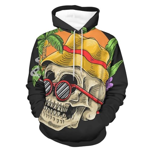 Sweat à capuche crâne tropical pull manches longues sweatshirt homme femme vêtement taille S