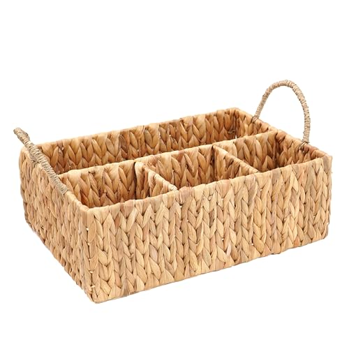 Image of Wicker Divided Storage Basket Woven Natural Basket Hyacinth for Organizing Bathroom Kitchen Shelves Office Supplies Organization Everyday Wicker Storage Baskets 4 Section Rectangular Tray