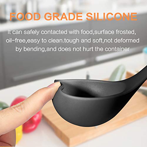 MIBOTE 14PCS Silicone Cooking Kitchen Utensils Set with Holder, Wooden Handles BPA Free Non Toxic Silicone Turner Tongs Spatula Spoon Kitchen Gadgets Utensil Set for Nonstick Cookware (4-Grey) - Thumbnail 3