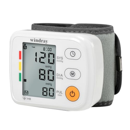 Wrist Blood Pressure Monitors Windray Automatic Digital BP Machine Accurate - Adjustable Cuff,Portable LCD Display 120 * 2 Readings Memory Function