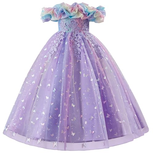 Vestido de comunión para niña estilo princesa con flores y tul largo