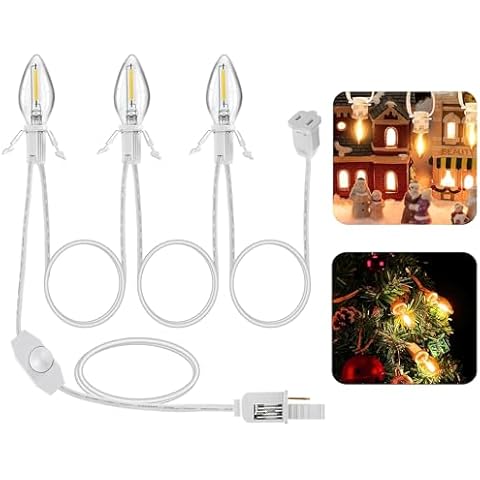 Leelosp Accessory Cord with C7 LED Bulbs, Blow Mold Light Cord with Adjustable Brightness Switch, End to End Connected Village Cord, 6.5 Feet Lamp Kit for Christmas Village, Ceramic, Craft(3 LED) Cover