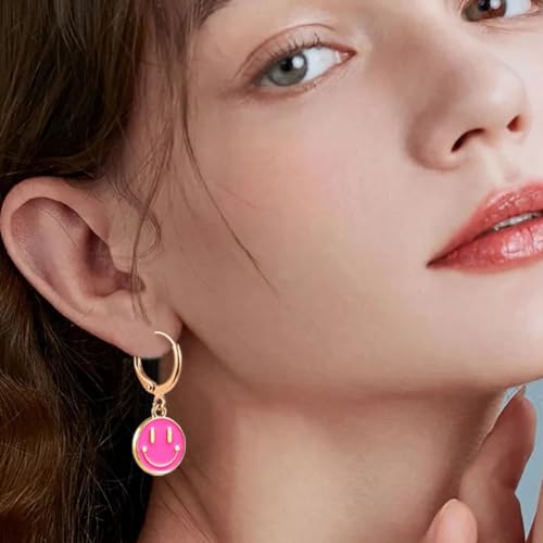 Smiley Face Earrings Huggie Hoop Y2K Preppy Happy Lightning Bolt Heart Star Small Dangle Colorful Gold White Red Pink Yellow Blue Jewelry4