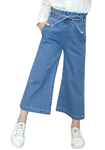 Girls' Bell Bottom Jeans with Drawstring Wide Leg Denim Pants2
