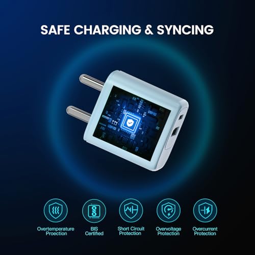 Image of DeperAI 25W 2-in-1 Fast Charger[MFi-Certified], Compatible with iPhone, Samsung, Realme, Redmi, Android, Oppo, Vivo, iPad, and Others, Wall Adapter GaN III PD3.0 Charger, Supports UFCS, Wrap (Blue)