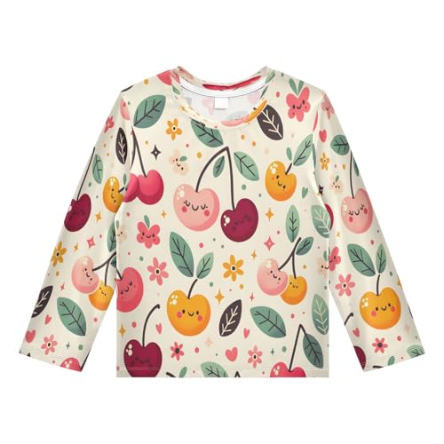 Boys Rash Guard Swim Shirt Long Sleeve UPF+ 50 Sun Shirts Quick Dry Shirt Cute Cherry Seamless for Toddler Kids