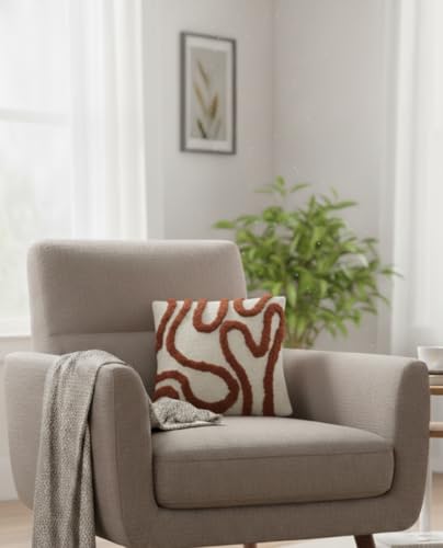 Image of Furnistitchs Premium Decorative Throw Cushion Pillow Cover Boho Home Decor - Living Room Bedroom Couch Sofa Cushion Covers 16 inch x 16 inch (1, Rust Zigzag)