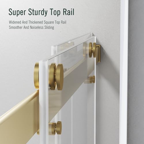 Image of Bathtub Sliding Door 55 inch-60 inch W x 56 inch H Tub Shower Door, Frameless Bypass Bathtub Door Glass, Double Sliding Tempered Glass with Explosion-Proof Film Stainless Steel Gold