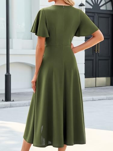 Image of QMZ Wedding Guest Dresses for Women V Neck Cocktail Dress Ruffle Sleeve A Line Evening Party Formal Dresses for Women