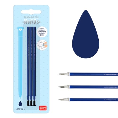 Legami - Gelschreibermine radierbar Set 3 Stück Höhe 13 cm Thermosensible Tinte Blau Spitze 0 7 mm