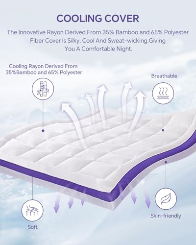 Dual Layer 4 Inch Memory Foam Mattress Topper Queen - 2 Inch Gel Memory Foam and 2 Inch Pillow Top Mattress Pad, 7-Zone Egg Crate Mattress Topper