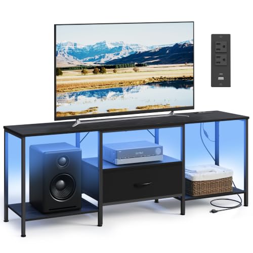 Image of SONGMICS TV Stand for TVs Up to 70 Inches | Entertainment Center, Media Consolefor living room,Fabric Drawer,Ink Black, BELLAH Collection ULGS131B101S