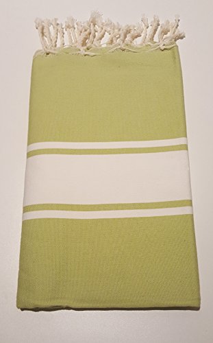 Preisvergleich Produktbild Hamamtuch Fouta Badetuch Strandtuch Saunatuch / 100x200cm / 100% Baumwolle / hochwertige handgeknüpfte Fransen / extrem saugfähig / schnelle Trocknung / (Limettengrün mit weißen Balkenstreifen)