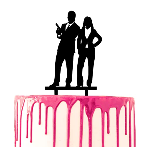 CARISPIBET Decoración para pastel de boda con novio y novia como espías hollywood espy películas inspiradas en acrílico silueta Cover