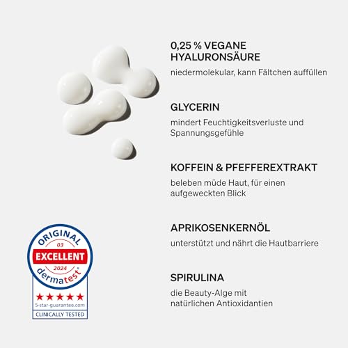 Eye Care – 15ml Augencreme mit Hyaluron – Eye Cream mit Hyaluronsäure, Koffein, Aprikosenkernöl & Spirulina – Anti Aging gegen Augenringe – 100% Naturkosmetik, vegan, Parfümfrei