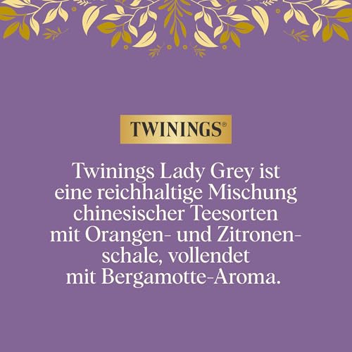 Twinings Lady Grey - Schwarzer Tee im Teebeutel als reichhaltige Mischung chinesischer Schwarztee Teesorten mit Orangen- und Zitronenschale, vollendet mit Bergamotte-Aroma, 50 g
