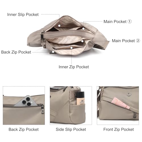 Image of Eslcorri Lightweight Nylon Crossbody Bag for Women, 3 Pocket Casual Shoulder Purse with Adjustable Strap for Travel Daily Use | Well-organized