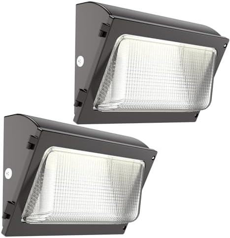 HYPERLITE LED Wall Pack Light 120W 2Packs with Dusk to Dawn Photocell and Glass Lens LED Security Flood Commercial and Industrial Outdoor LED Wall Lights Out Door for House Warehouses UL Listed