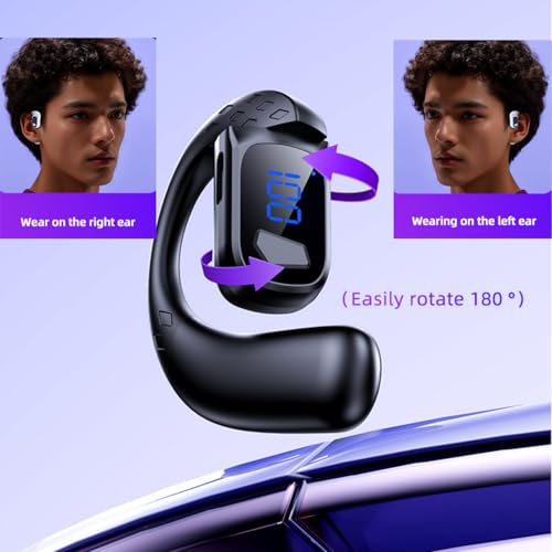 Image of Open Ear Bluetooth Headphones,Single Earpiece with Noise Canceling Mic,BT 5.4 Ear Hook Wireless Earbuds, 26 Hours Playtime LED Display Sports Bone Conduction Ear Buds for Running /Workout /Driving