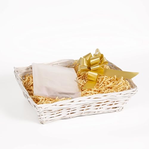 White Wicker Basket For Hampers Make You Own Gift Hamper Kit Birthday Christening Newborn Wedding Gift Hampers (Beige)