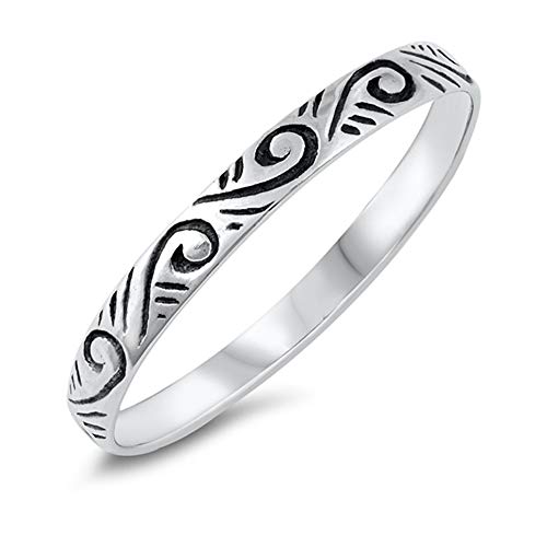 CloseoutWarehouse 925 Sterling Silver Oxidized Thin Wind Decoration Band Ring
