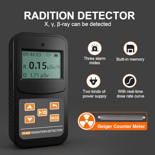 Image of Nuclear Radiation Detector, Geiger Counter with Click Sound for Beta Gamma X-ray, Portable Alarm Radioactive Dosimeter for Uranium Glass Iodine Treatment Water Food, FS-600