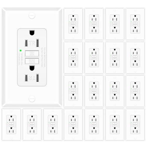 20 Pack 15 Amp GFCI Outlet, Self-Test Ground Fault Protector with LED Indicator, Tamper Resistant GFI Electrical Receptacle, ETL Certified, Wallplate Included, White