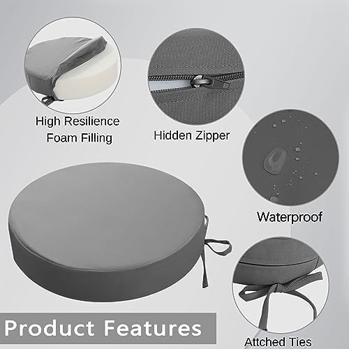 Image of D12 Chair Round Chair Cushions(Set of 2) Cushions,Outdoor Furniture, Round Seat Chair, Pads with Ties, Garden, Dining Chairs, Living Room (pcs-2 Grey)(Cushion Thinkness 5cm)