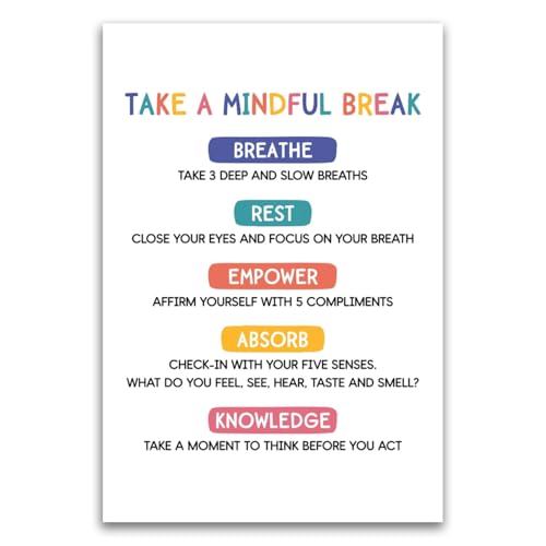 Poster Take A Mindful Break pour enseignants et lycée, déco zen sans cadre 30x45 cm